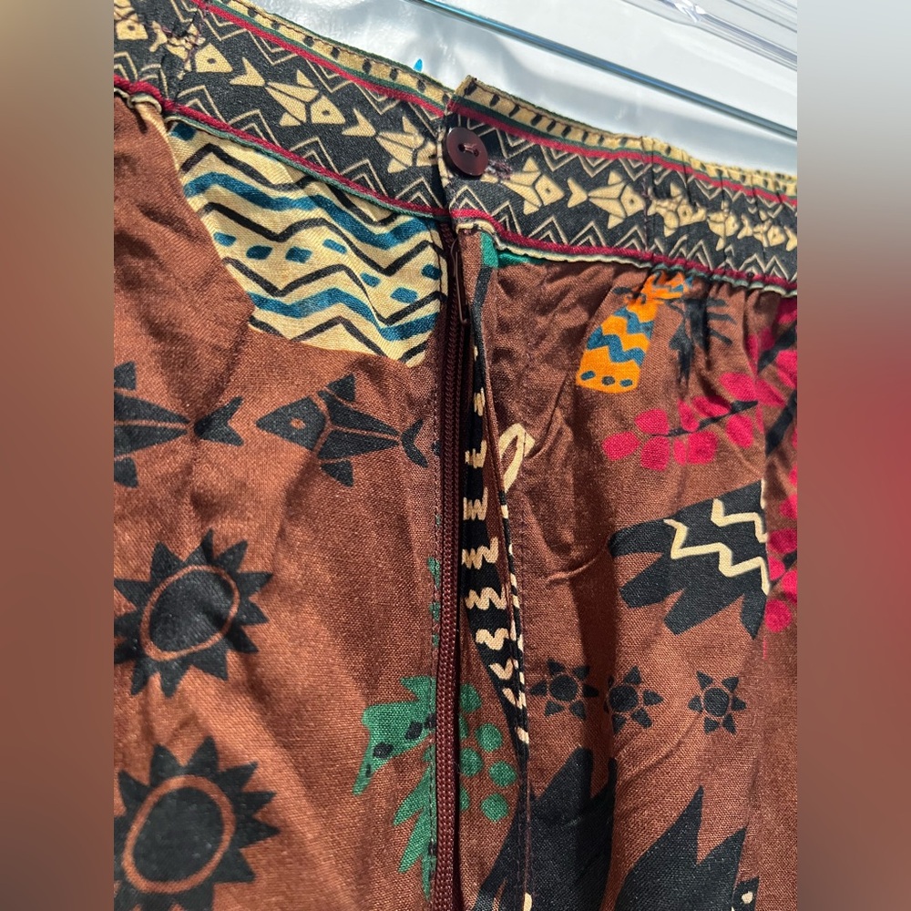 FARM Rio Brown Wide Leg Trouser Pants with Tribal Print NWOT small - Picture 6 of 9